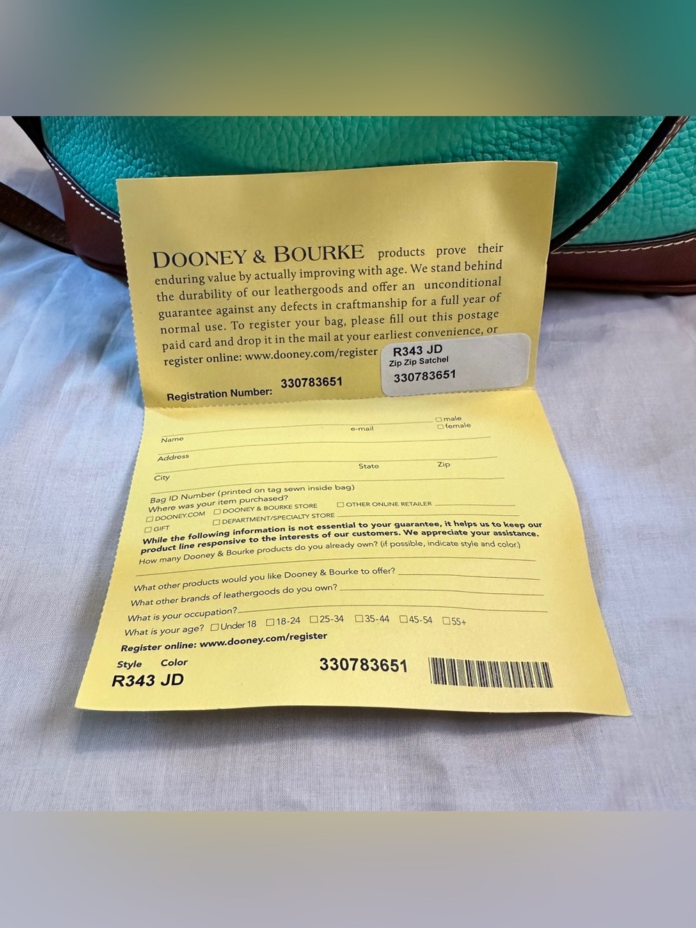 Dooney Bourke Pebble Grain Leather Jade Zip Zip Satchel Turquoise - Picture 7 of 8